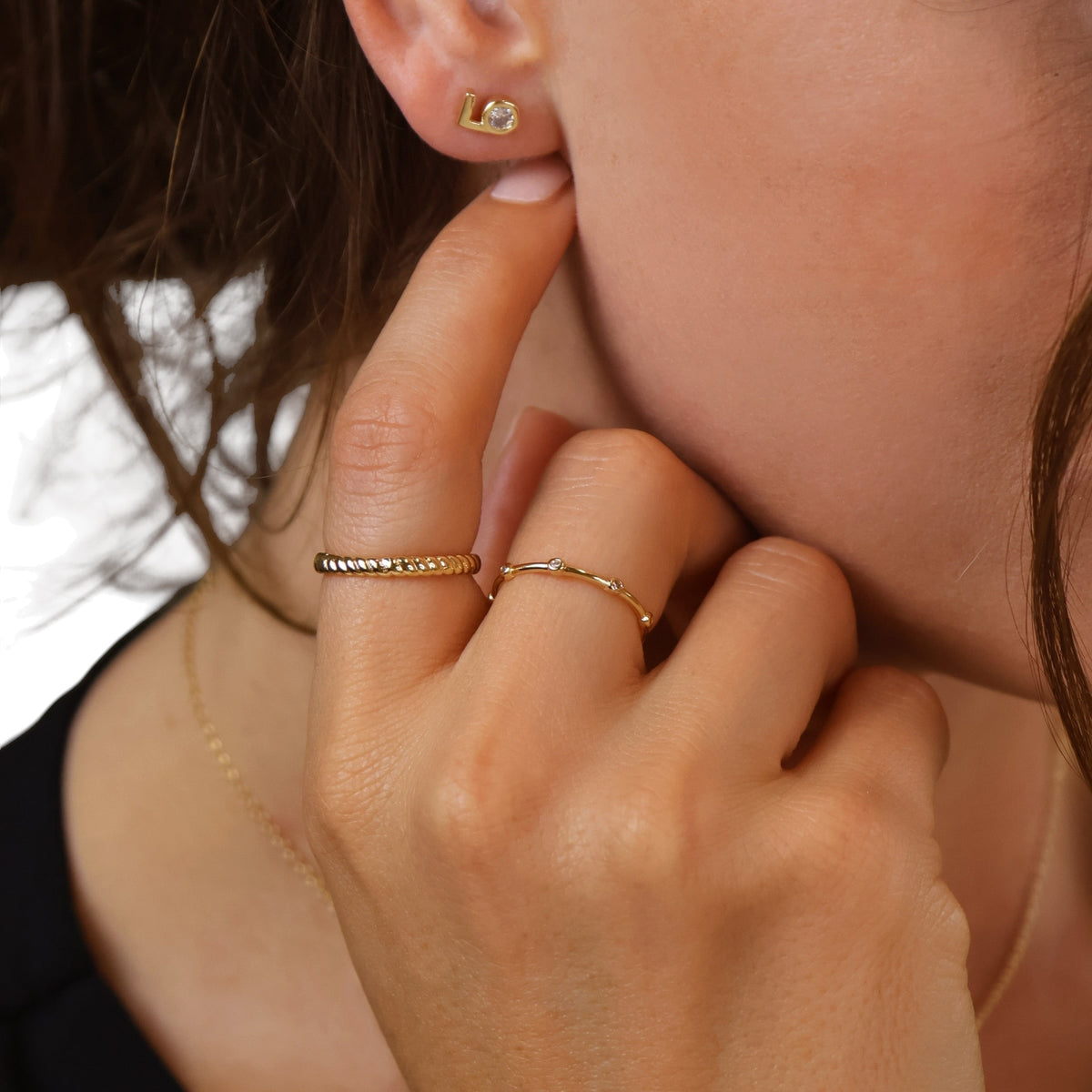 Skillus CZ Dot Band Ring on Model Closeup