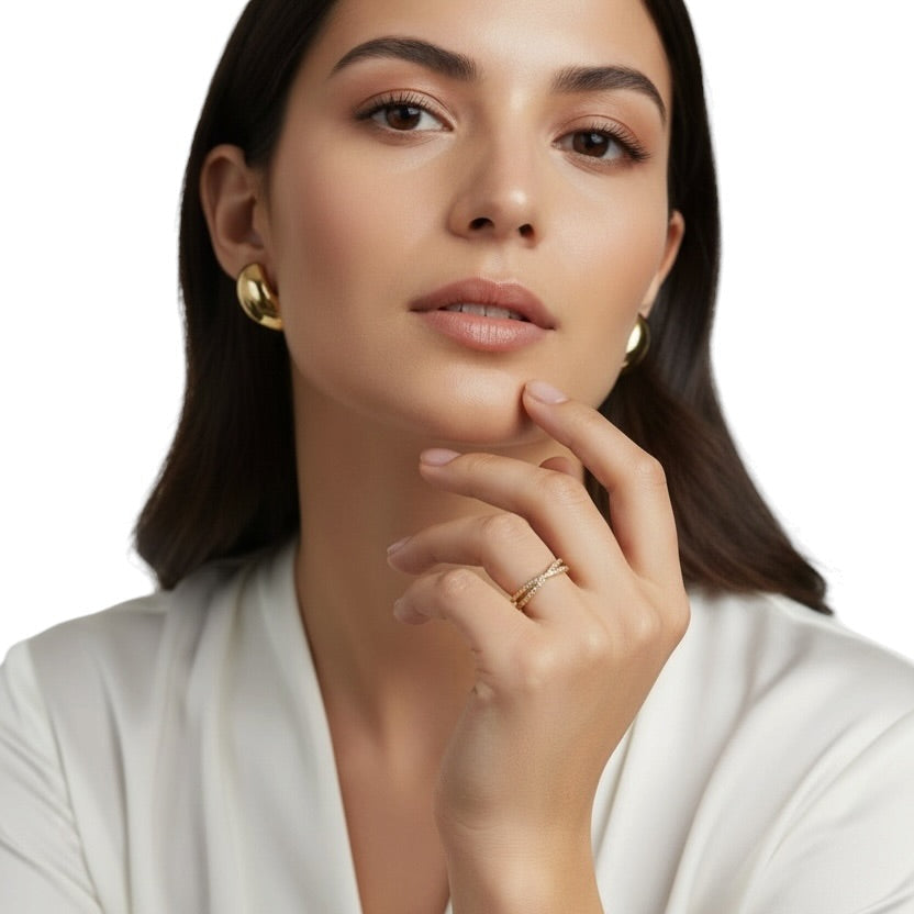Skillus CZ X 18K Gold Filled Ring on Model