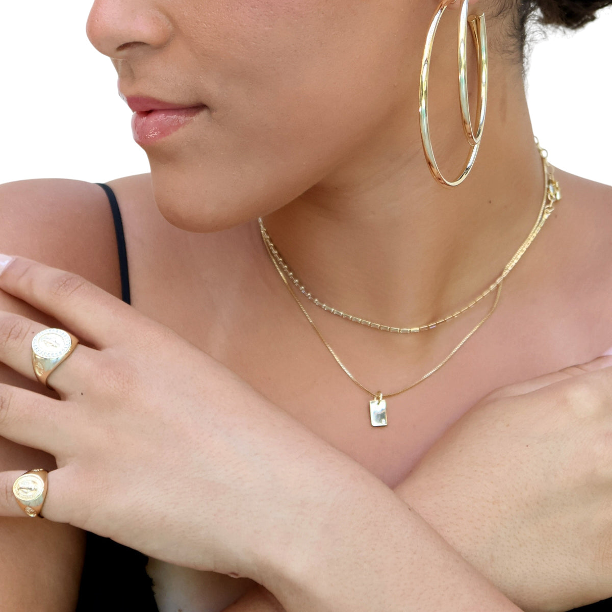 Skillus Engravable CZ Plate Necklace on Model