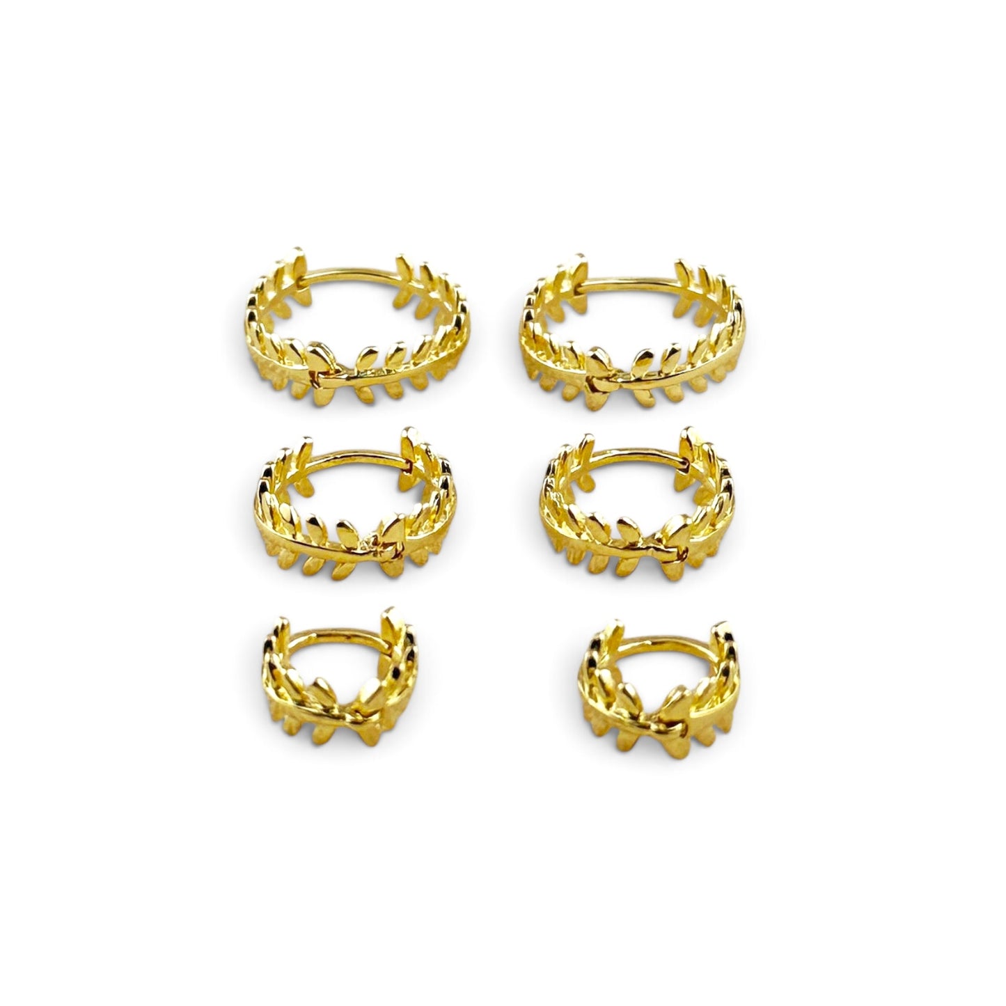 Skillus Leaf Huggie Hoop Earrings 3 Sizes