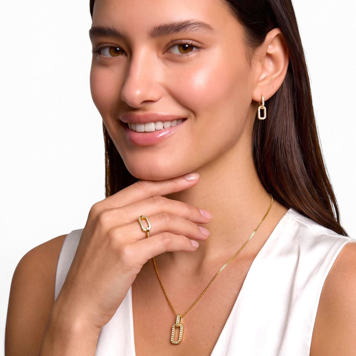 Skillus Rectangle Link Pavé CZ Set on Model
