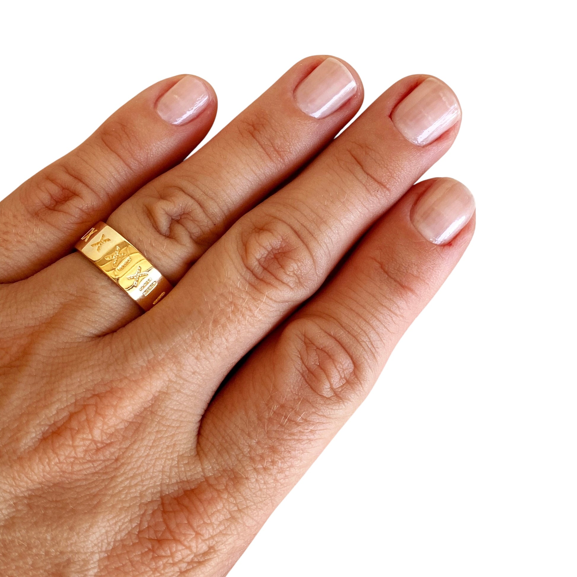Skillus Roman Numeral Engraved Band on Hand