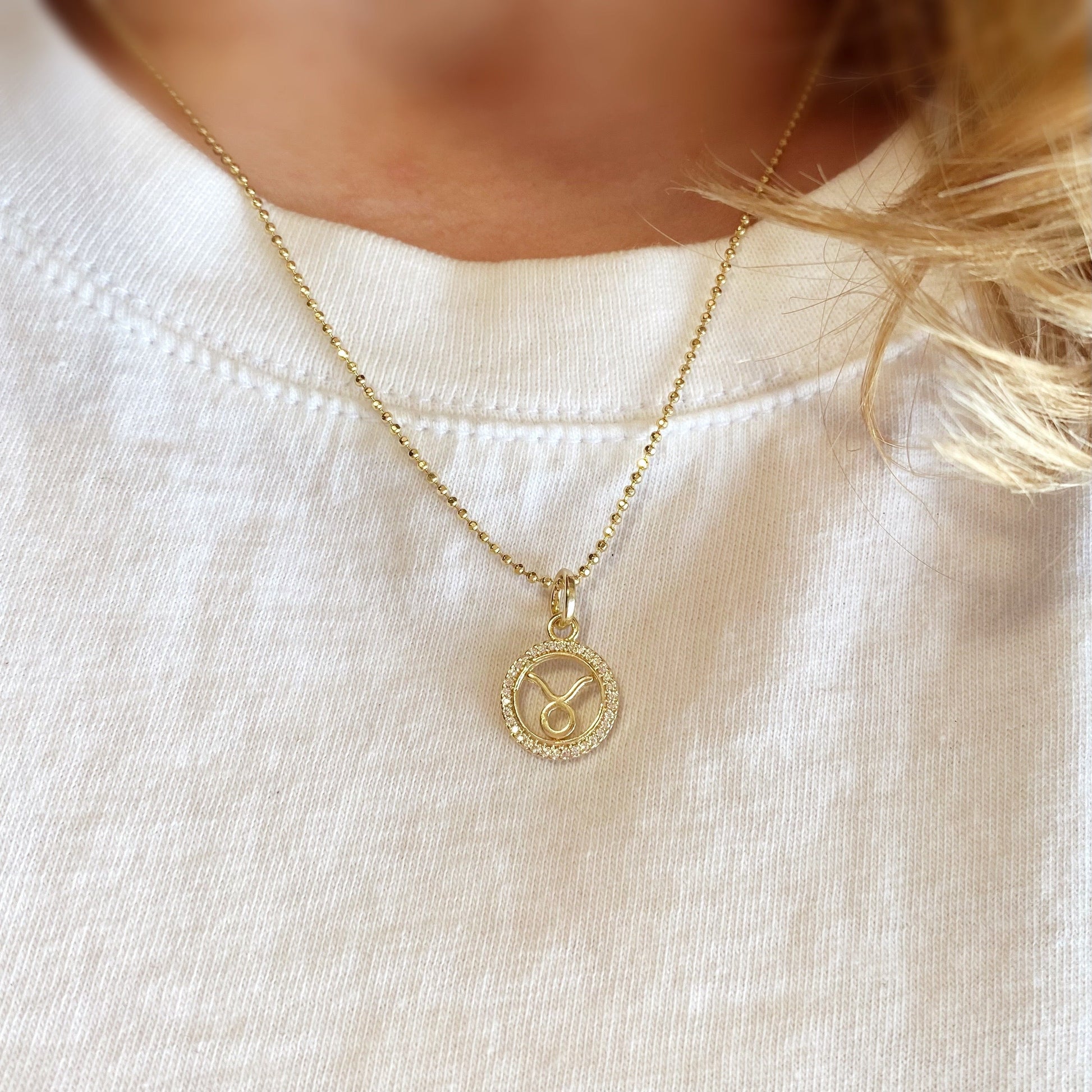 Skillus Taurus Zodiac 18K Gold Filled Pendant on Model
