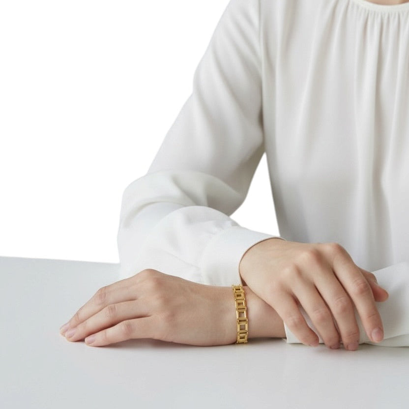 Square Link Chain Bracelet styled on wrist