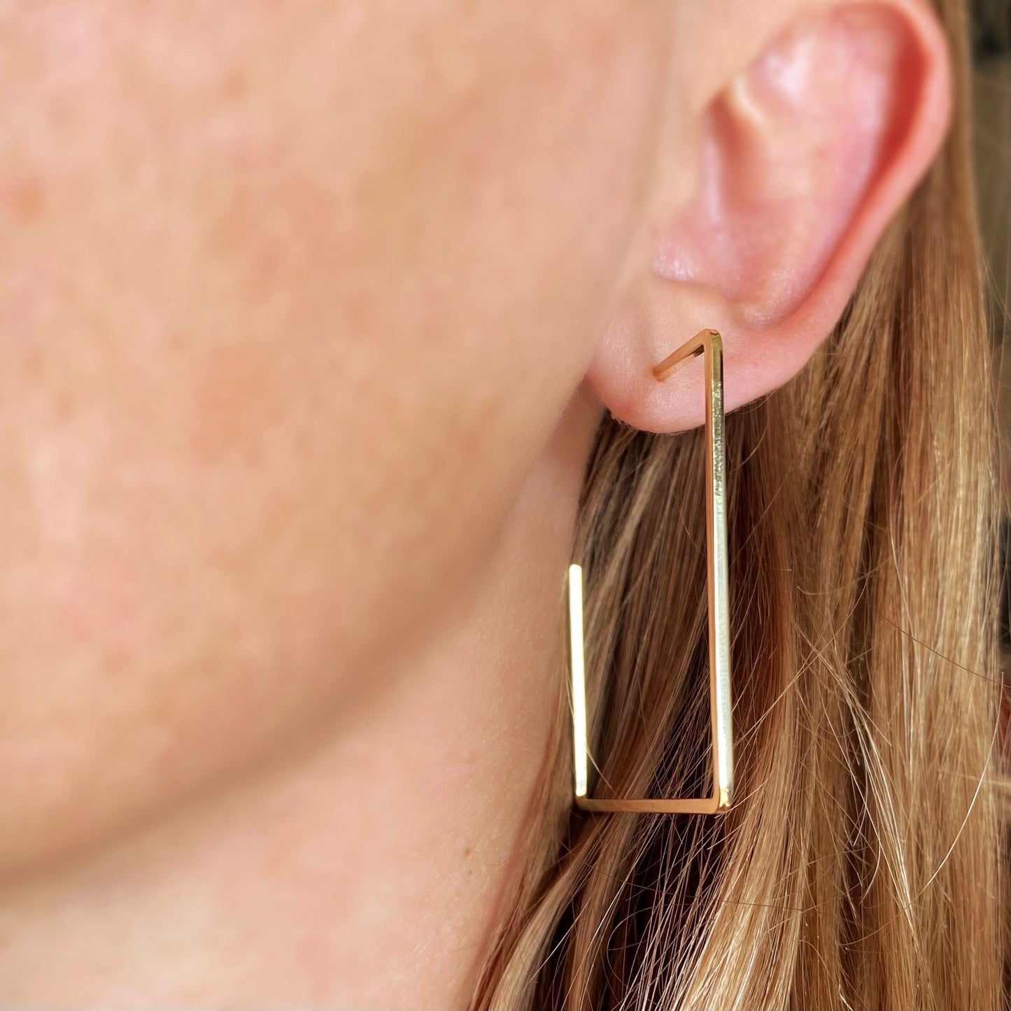 Square Wire Open Hoop Earrings on Model