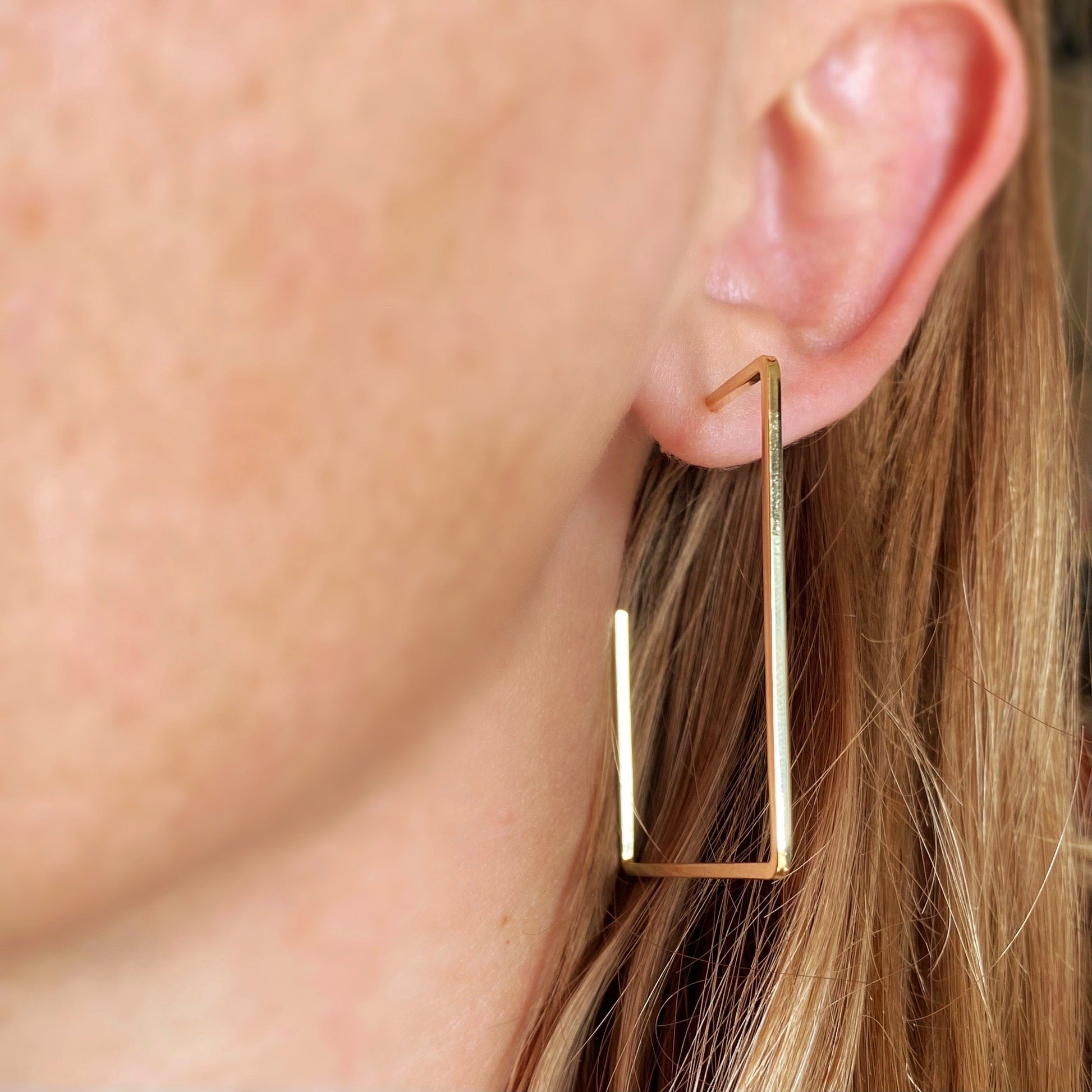 Square Wire Open Hoop Earrings on Model