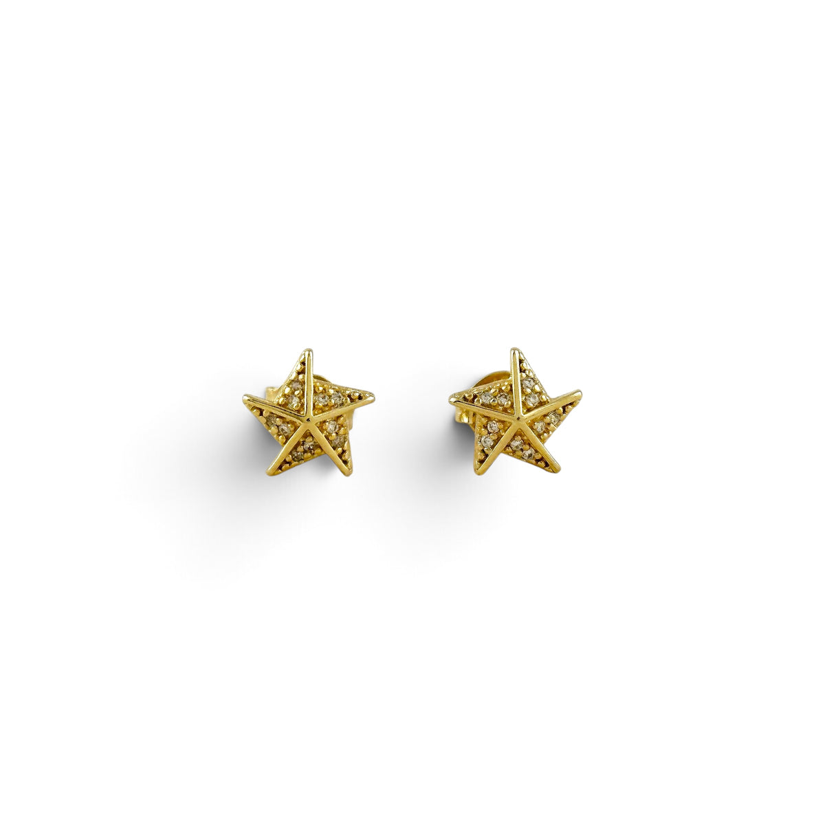 Stella a Mulinello CZ 9mm 18K Gold Filled Stud Earrings
