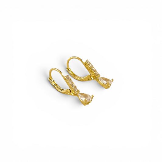 Teardrop CZ Halo Drop Earrings in 18K Gold Filled on white background