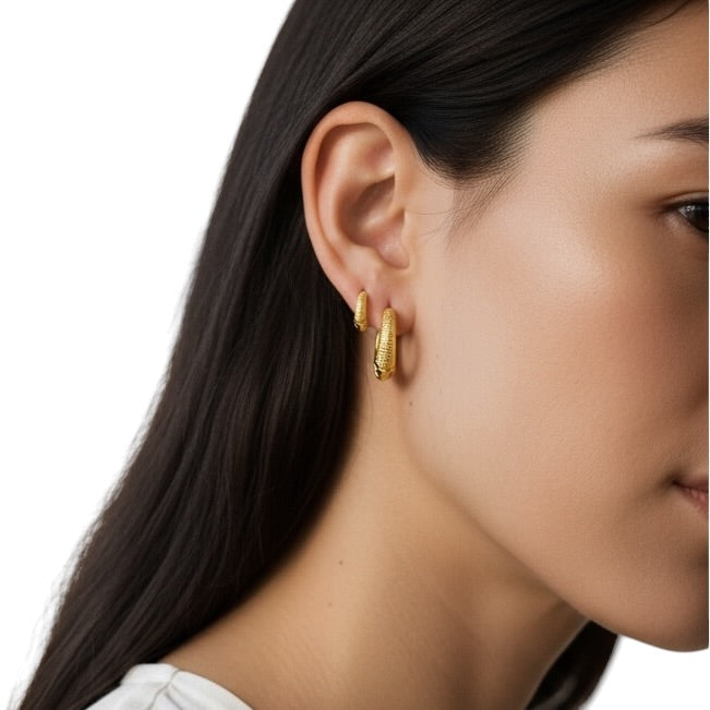 Textured Huggie Hoop Earrings on Model