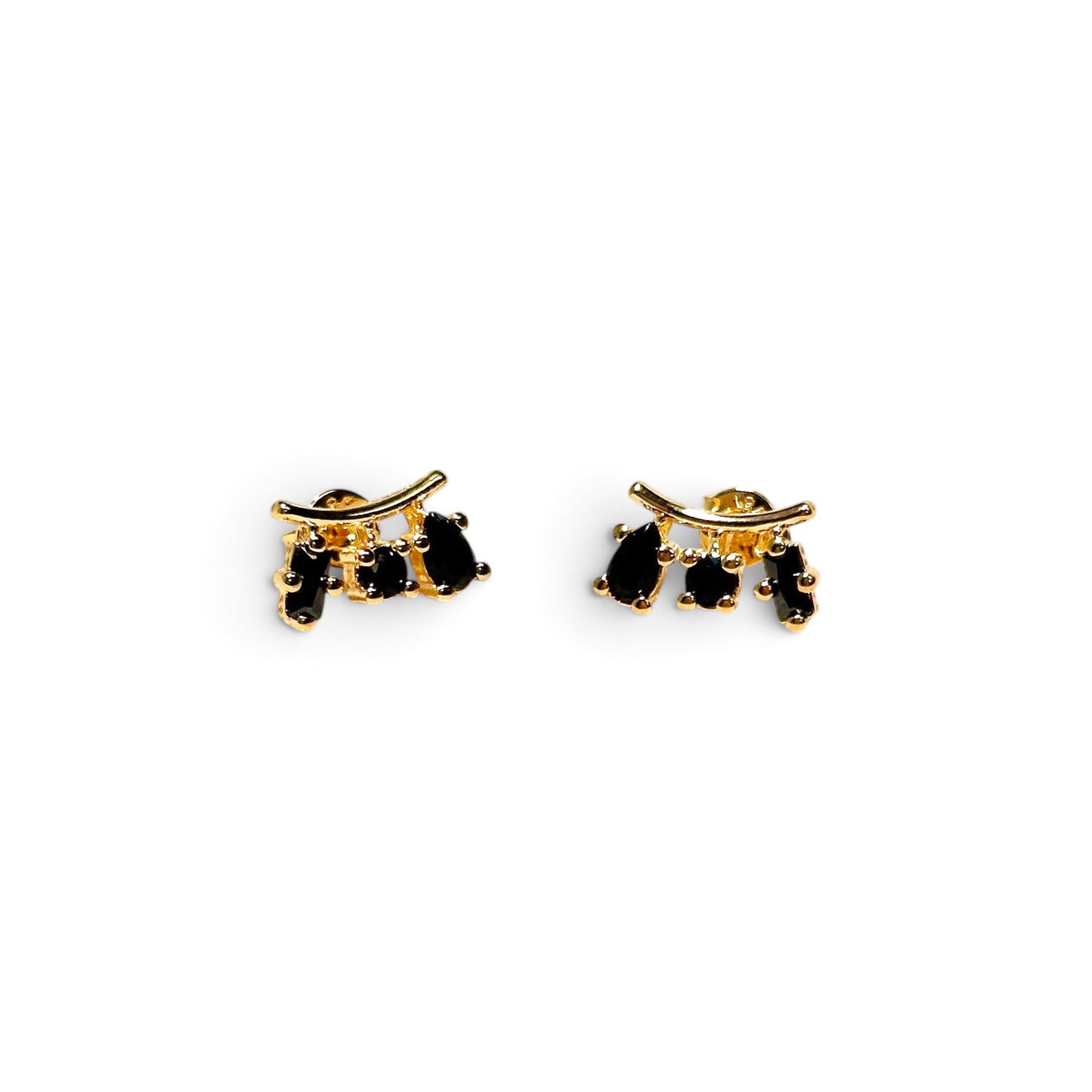 Three Shape Black CZ 11mm 18K Gold Filled Stud Earrings