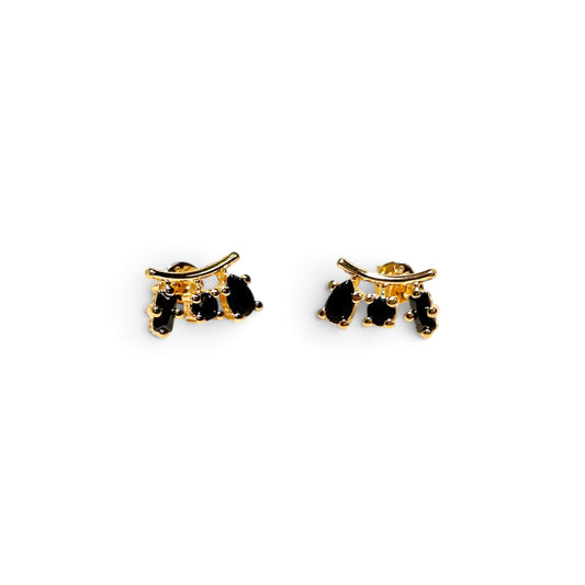 Three Shape Black CZ 11mm 18K Gold Filled Stud Earrings