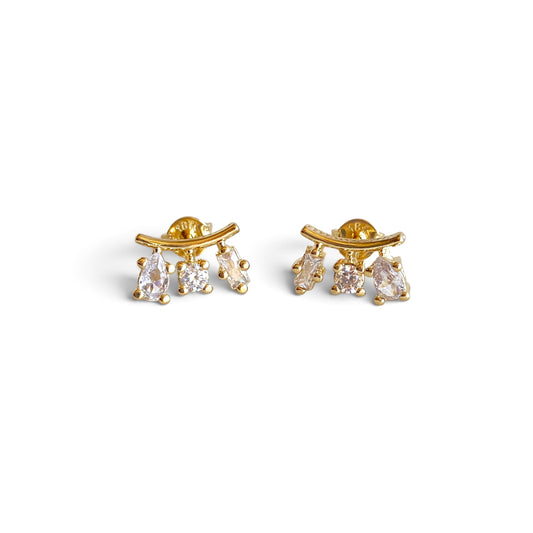 Three Shape CZ 11mm 18K Gold Filled Stud Earrings
