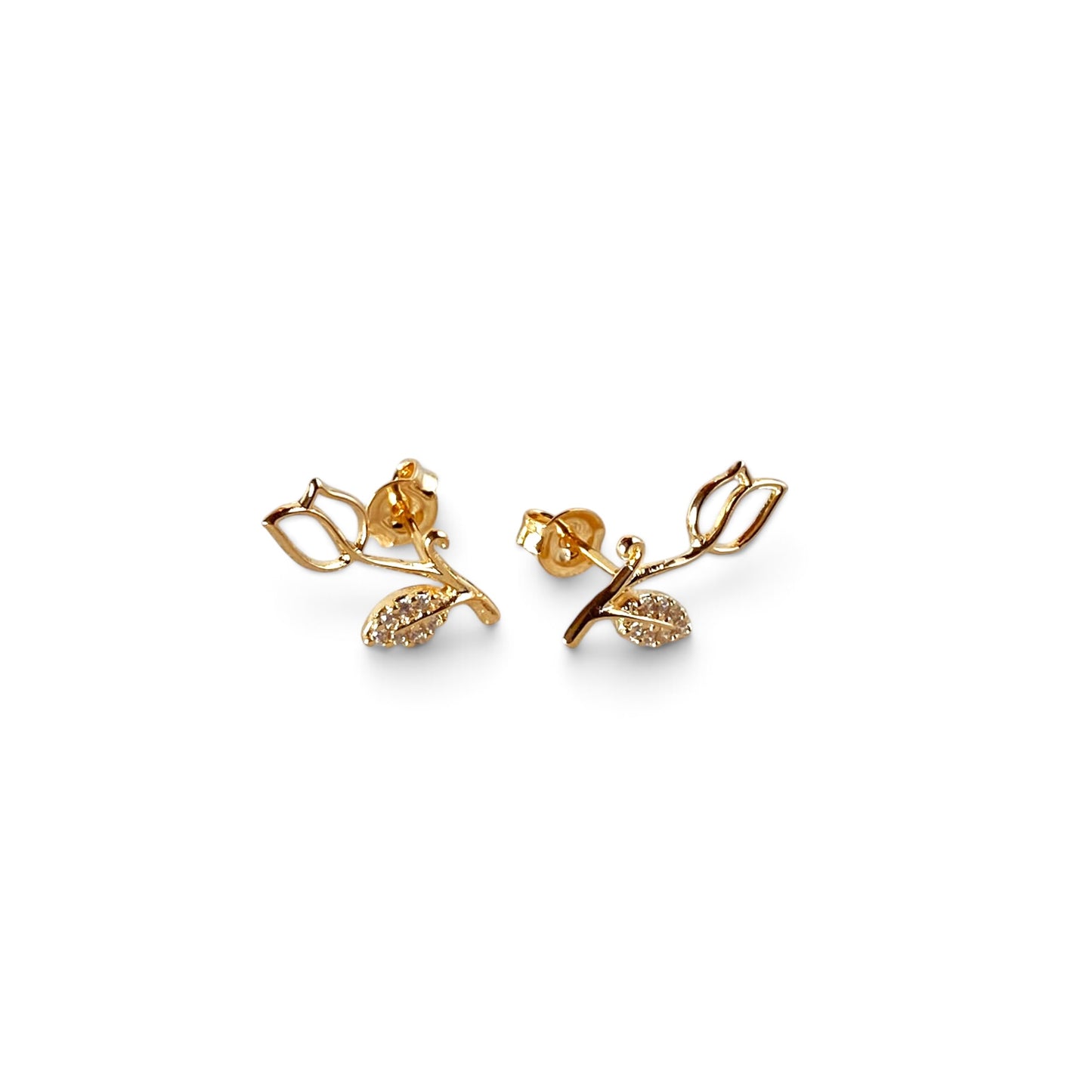 Tulip Pavé Leaf CZ 18K Gold Filled Stud Earrings