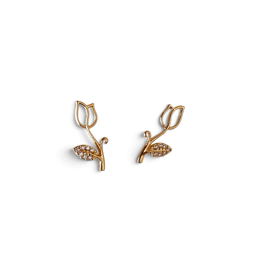 Tulip Pavé Leaf CZ 18K Gold Filled Stud Earrings