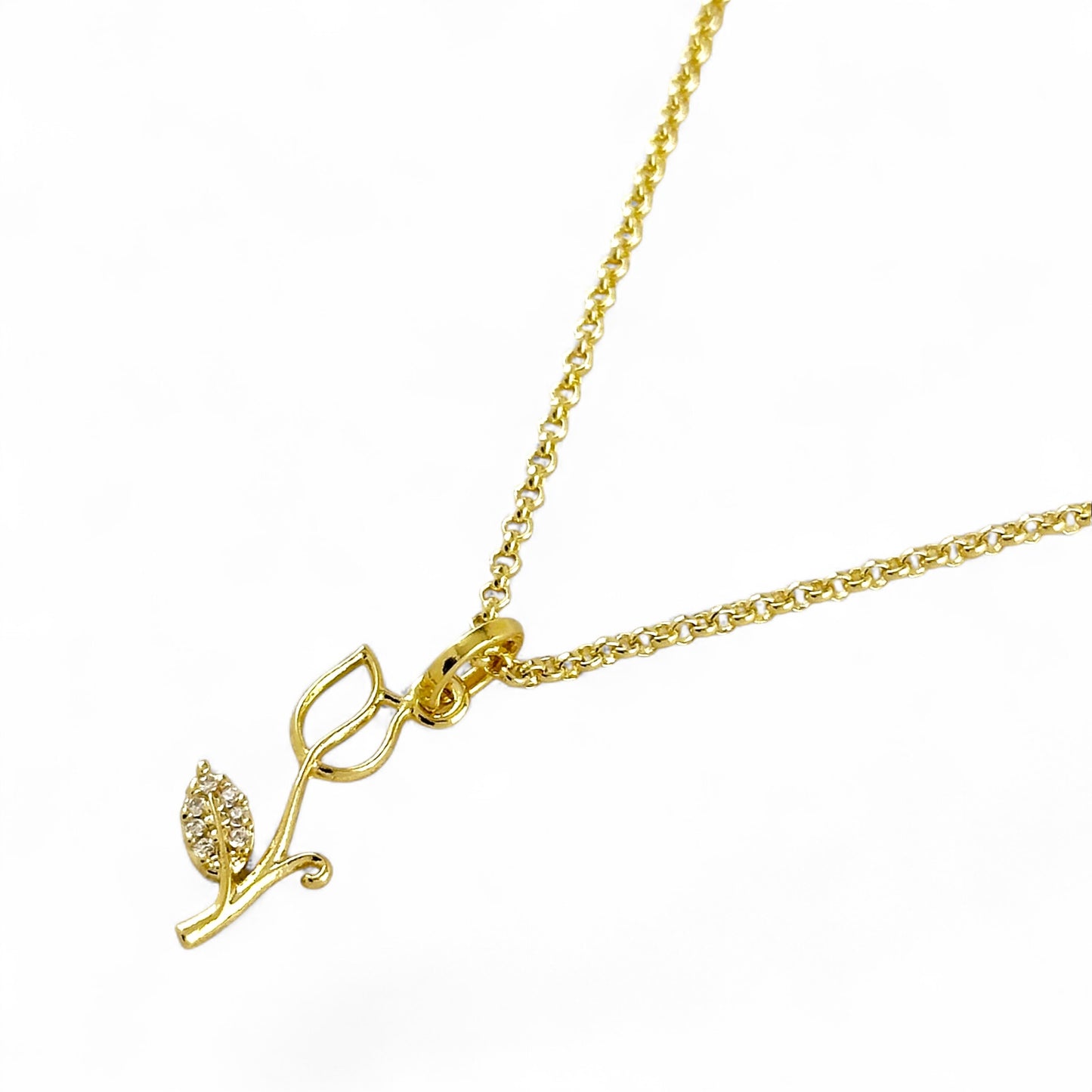 Tulip Pavé Leaf CZ 18K Gold Filled Necklace