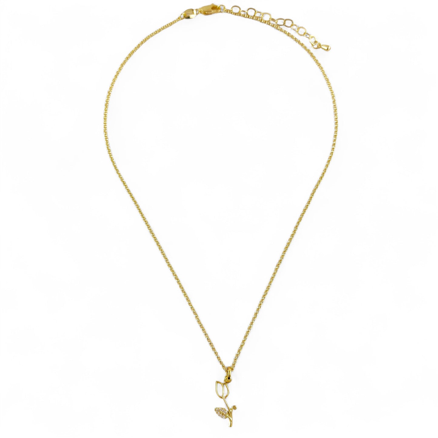 Tulip Pavé Leaf CZ 18K Gold Filled Necklace