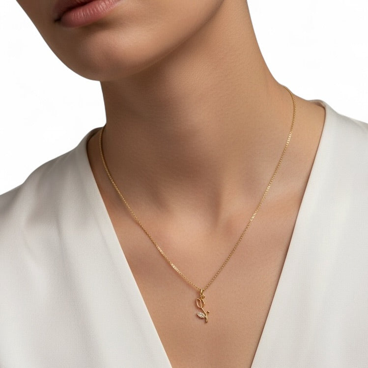Tulip Pavé Leaf CZ 18K Gold Filled Necklace