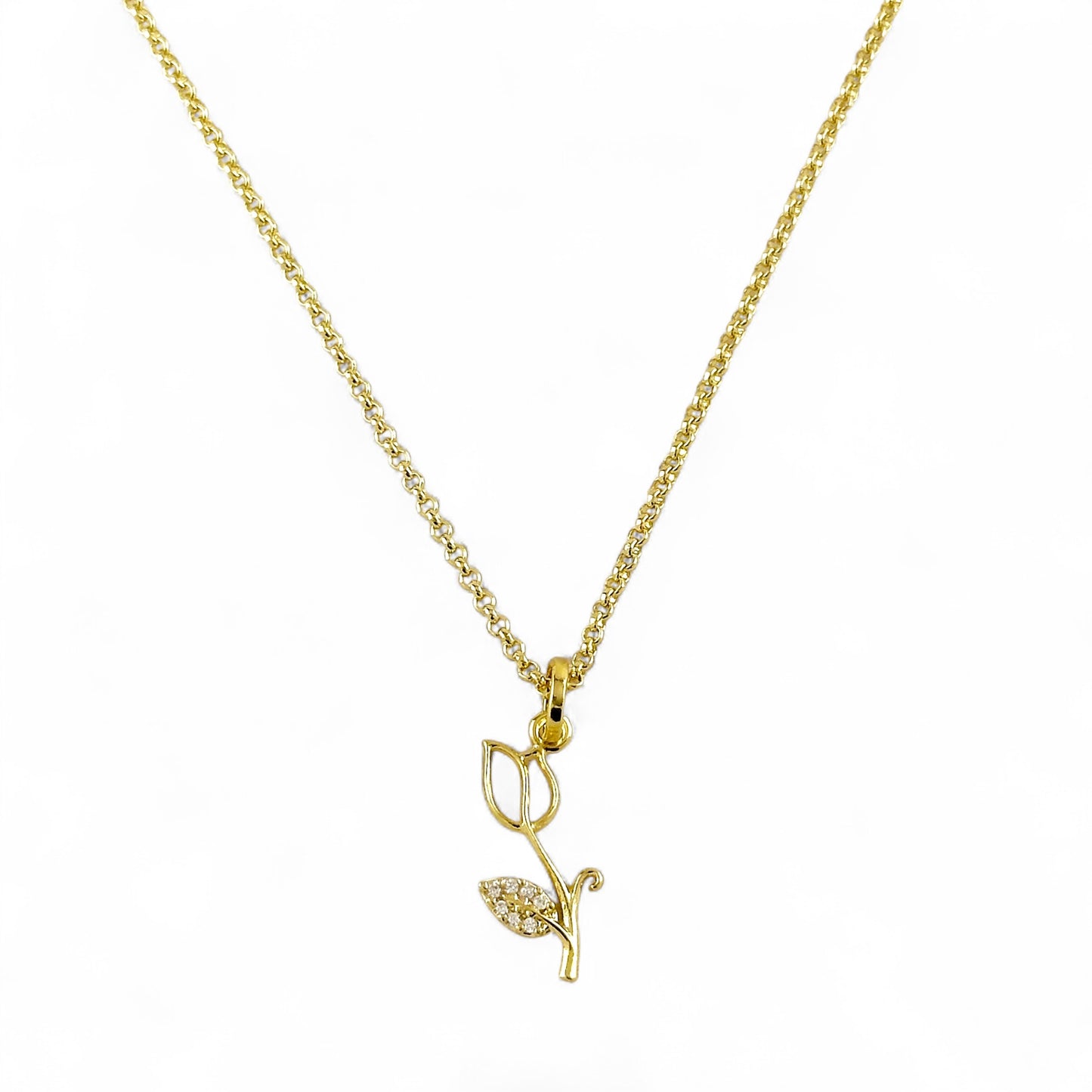 Tulip Pavé Leaf CZ 18K Gold Filled Necklace