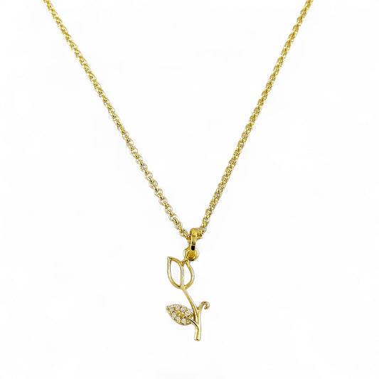 Tulip Pavé Leaf CZ 18K Gold Filled Necklace