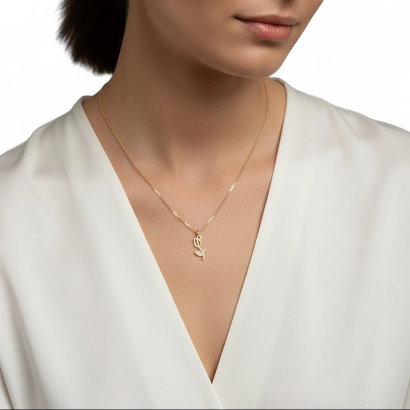Tulip Pavé Leaf CZ 18K Gold Filled Necklace