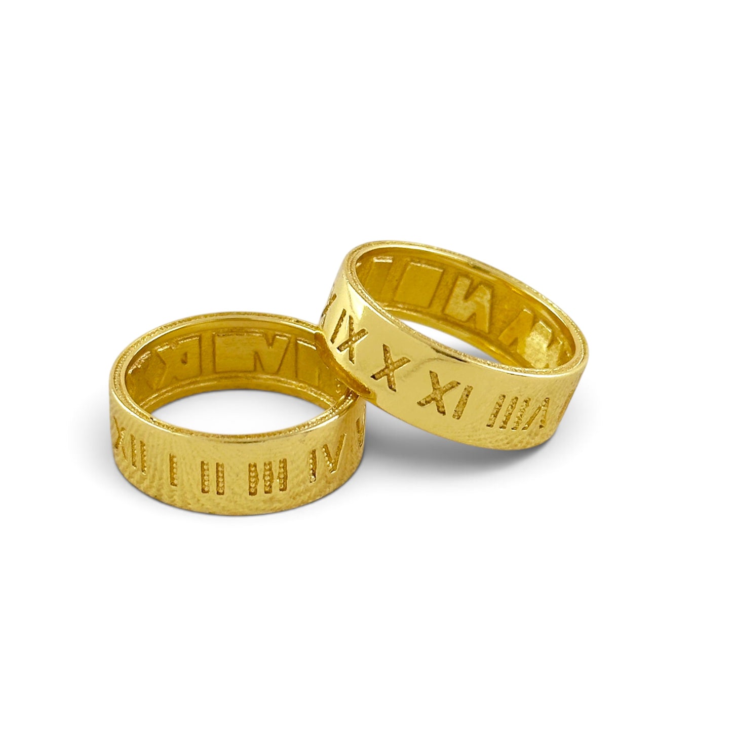 Two Roman Numeral Engraved Band on white background