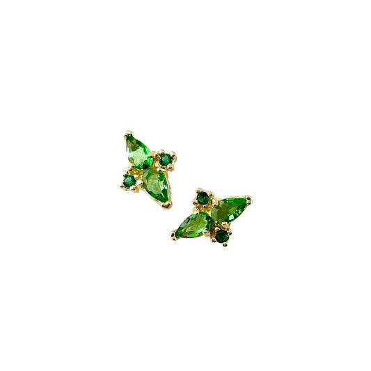 Vintage Flower GreenCZ Stud Earrings 