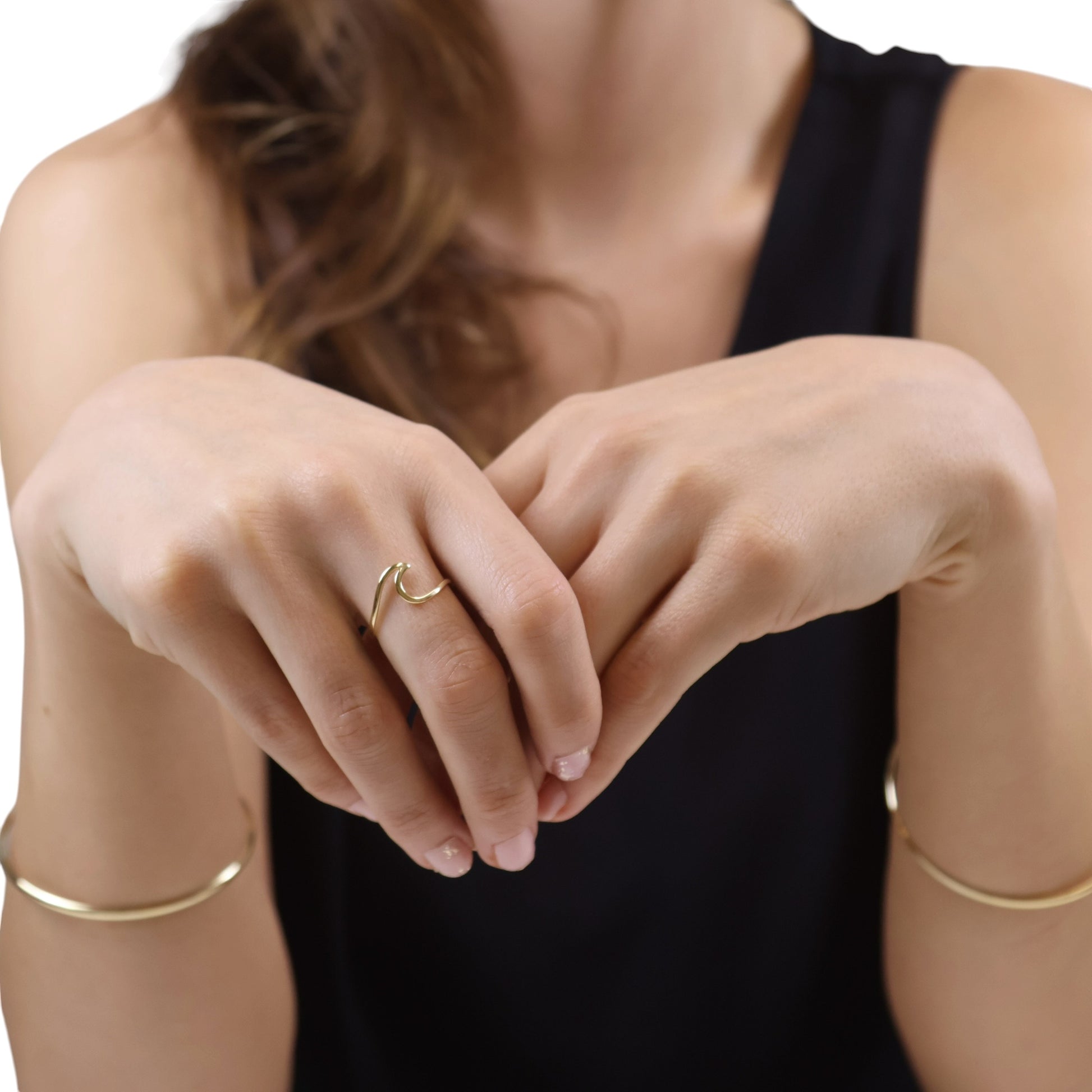 Wave Ring in 18K Gold Filled on model