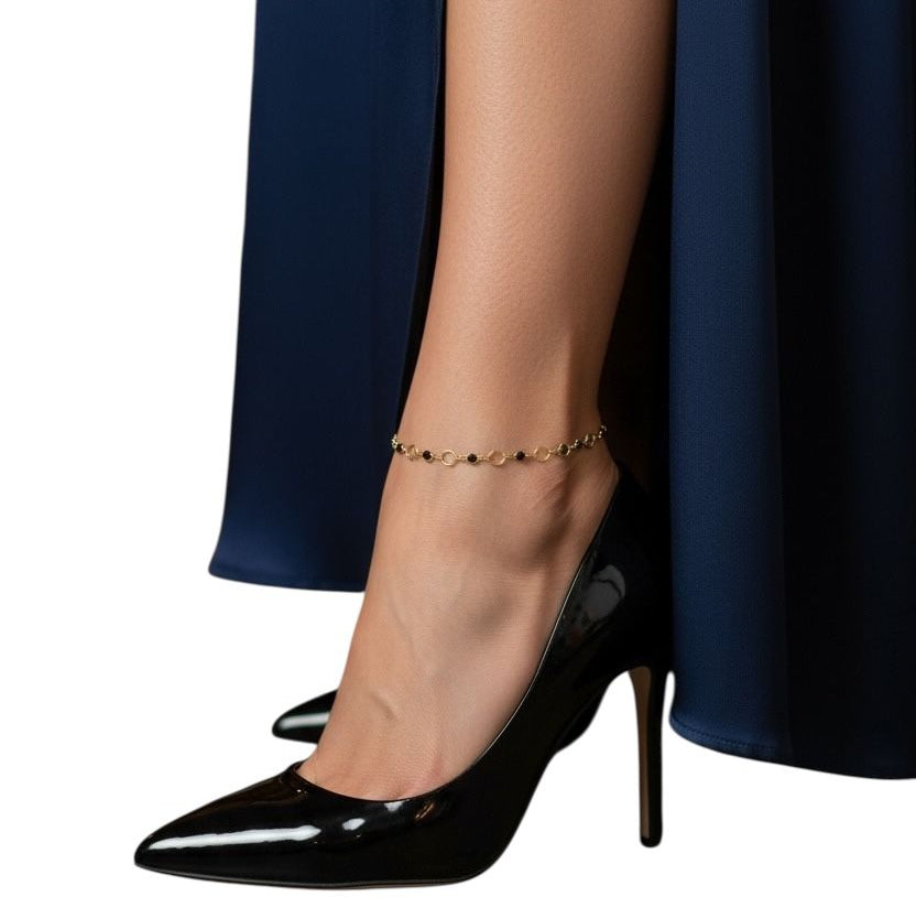 Black CZ Circles 18k Gold Filled Anklet