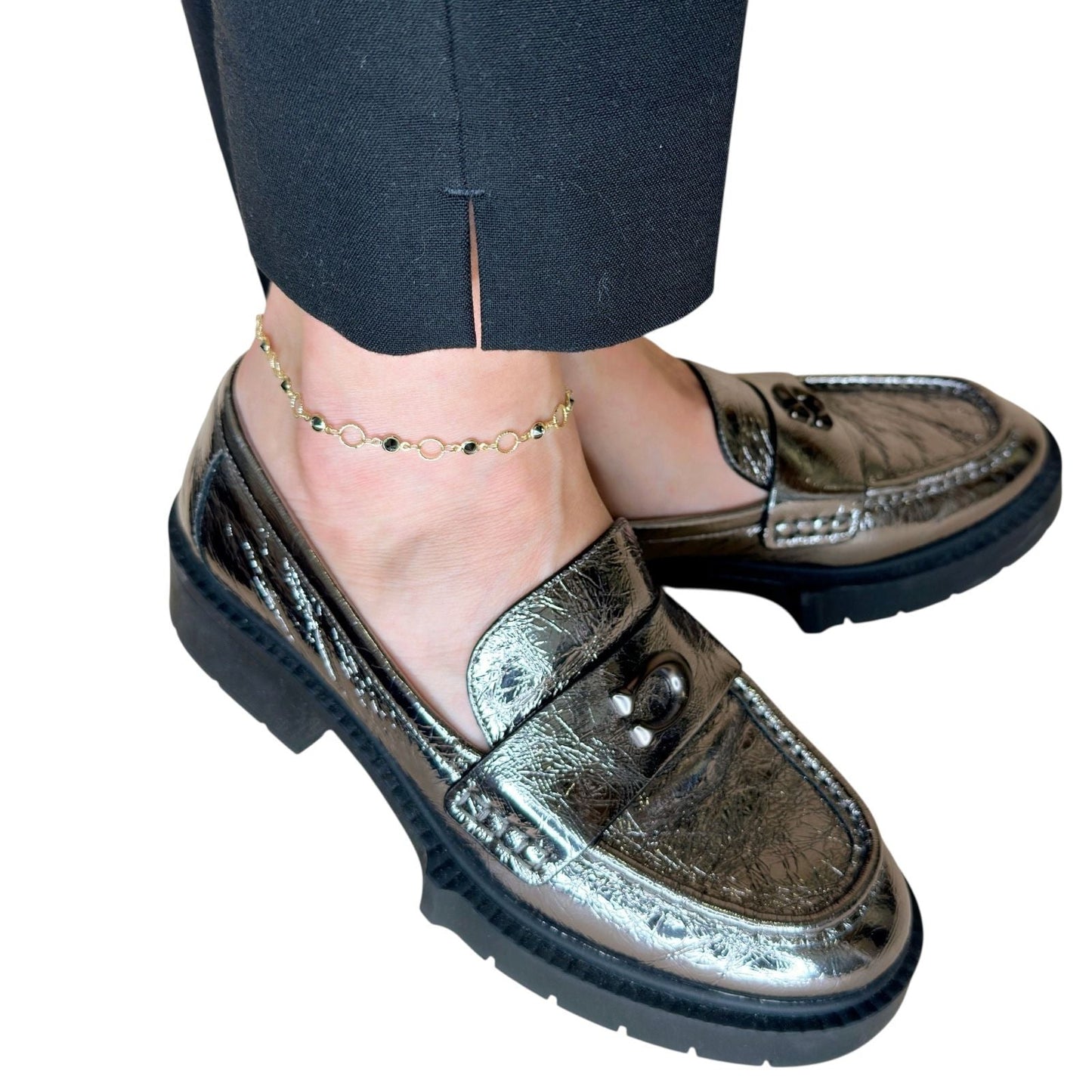 Black CZ Circles 18k Gold Filled Anklet