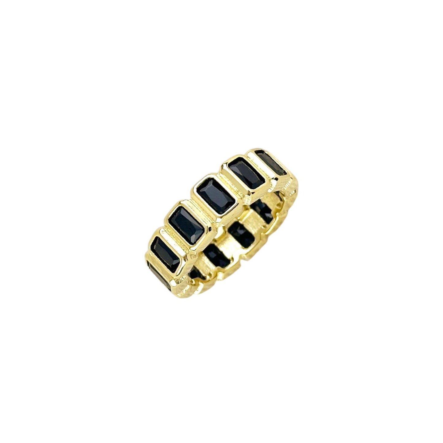 Black Onyx CZ All-Around Band 18k Gold Filled Ring