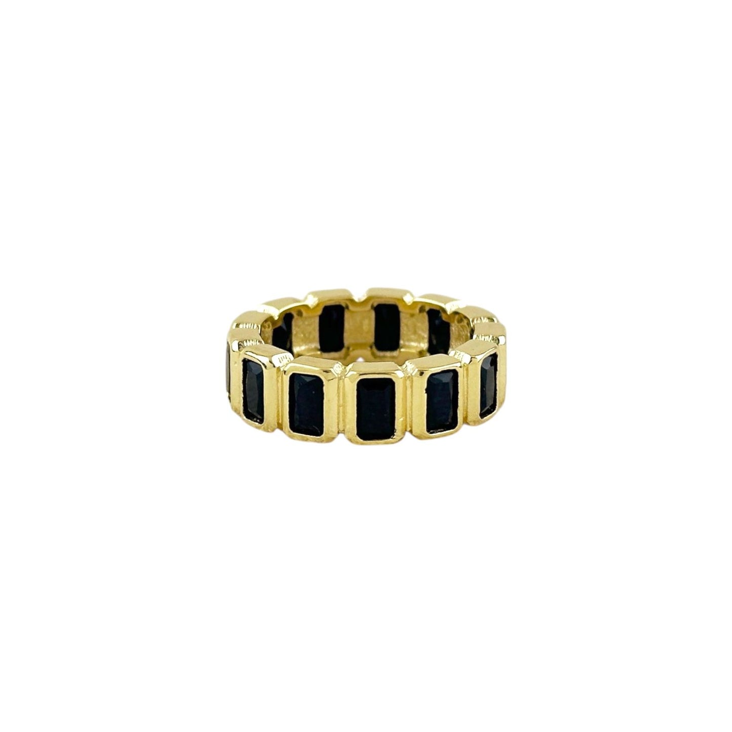 Black Onyx CZ All-Around Band 18k Gold Filled Ring