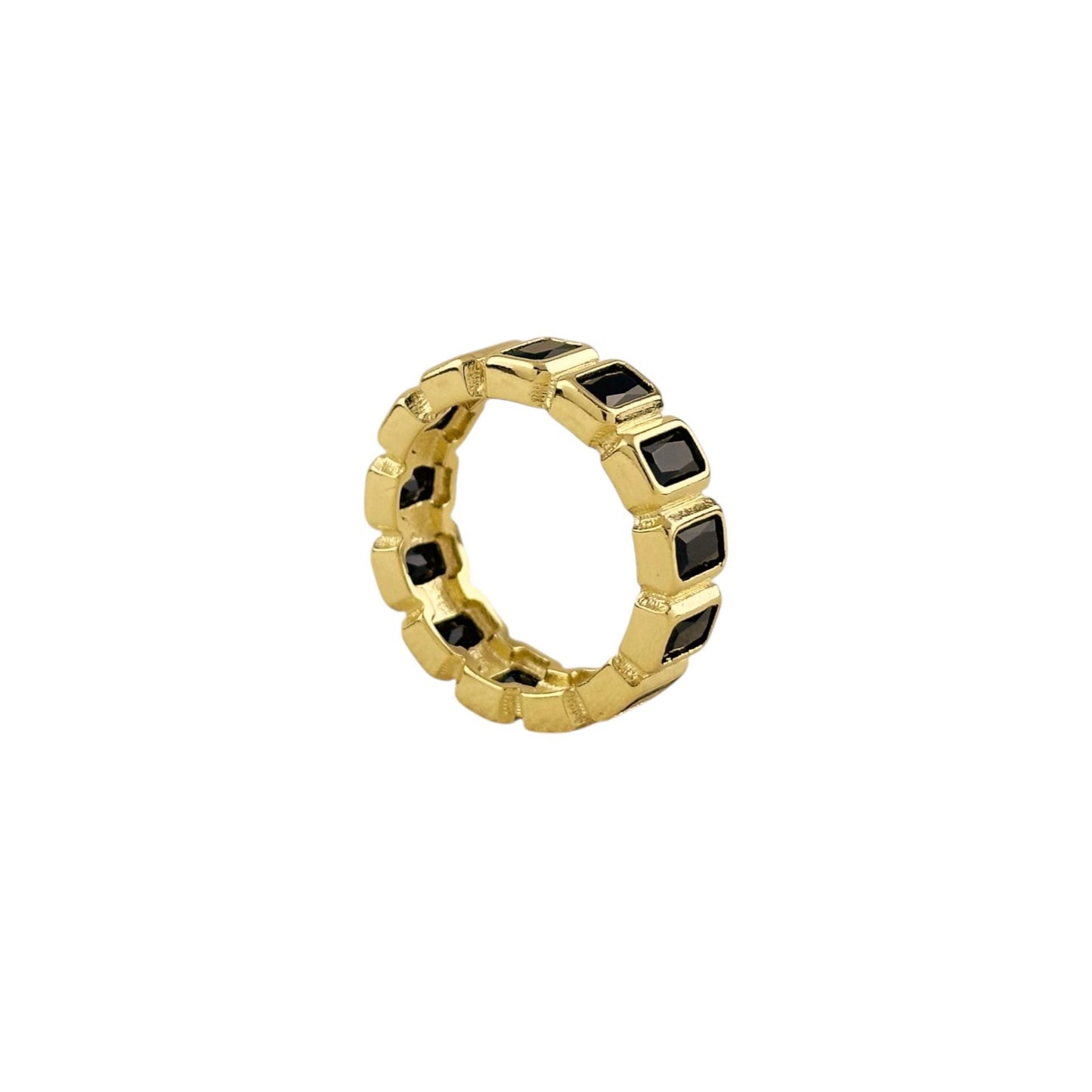 Black Onyx CZ All-Around Band 18k Gold Filled Ring