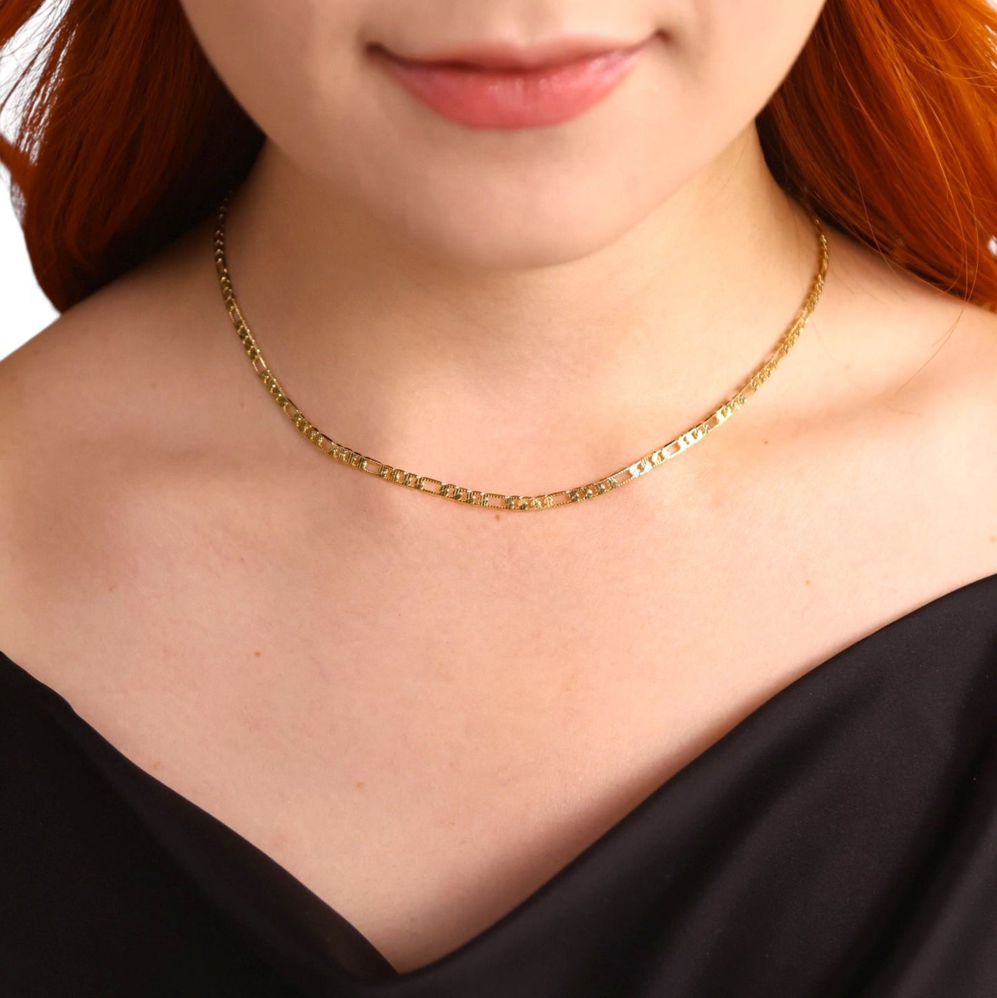 Textured Figaro Design 18K Gold Filled Chain Necklace
