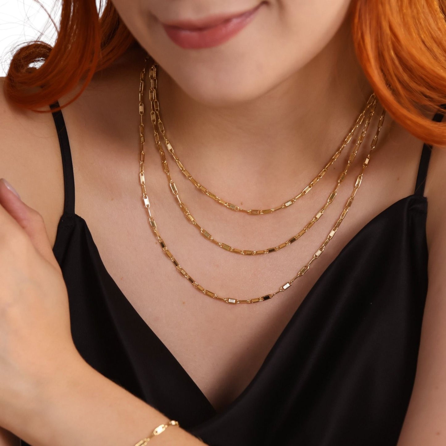 Textured Plate Link Chain 18k Gold Filled Necklace