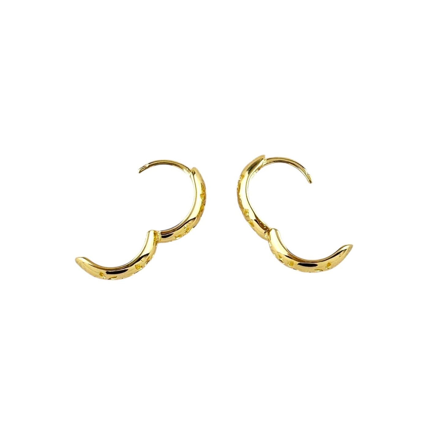 Leaf Detail Huggie Hoop 18k Gold Filled Earrings