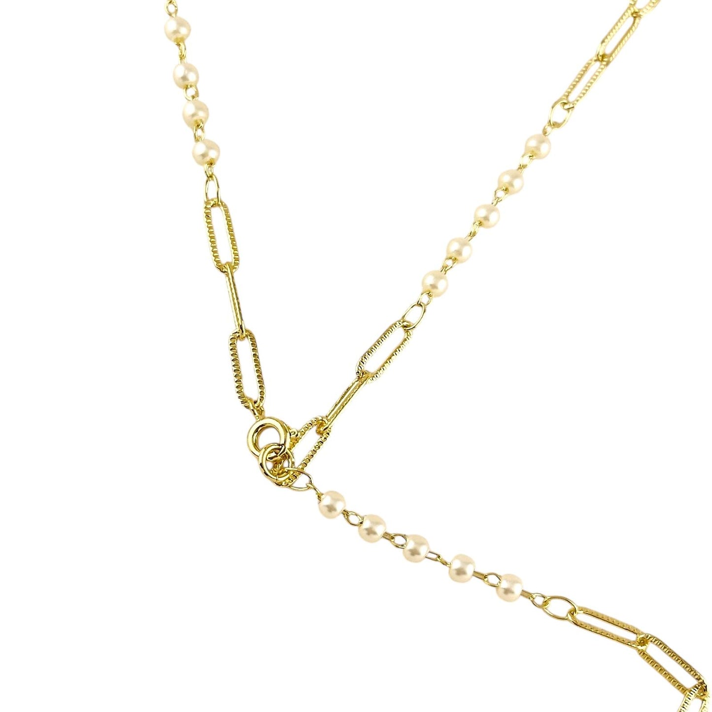 Diamond Cut Paperclip and Pearl Link 18k Gold Filled Drop Necklace