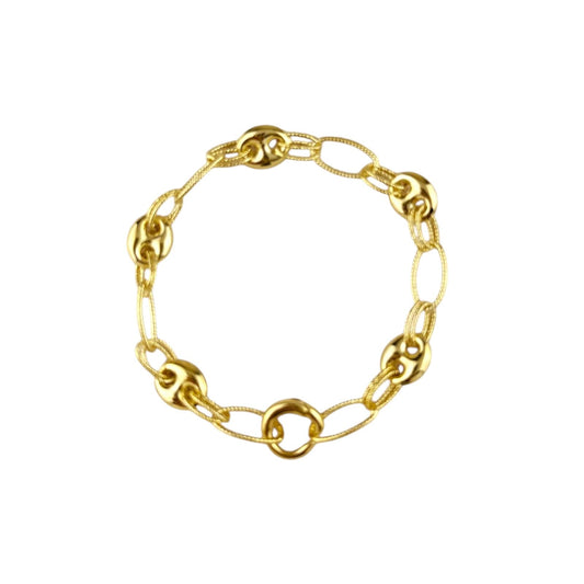 Mariner Oval Interlocking Link Chain With Snap Clasp 18K Gold Filled Bracelet