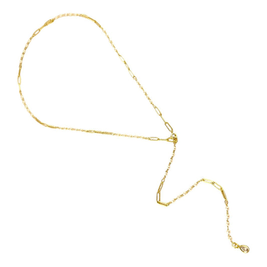 Diamond Cut Paperclip and Pearl Link 18k Gold Filled Drop Necklace