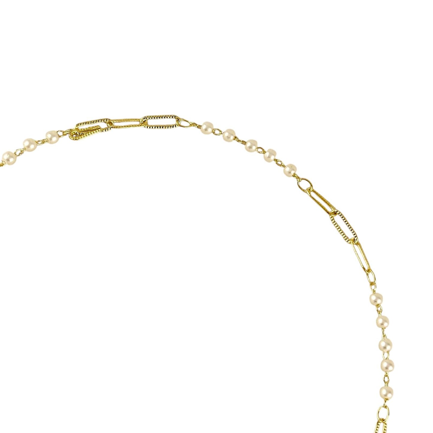 Diamond Cut Paperclip and Pearl Link 18k Gold Filled Drop Necklace