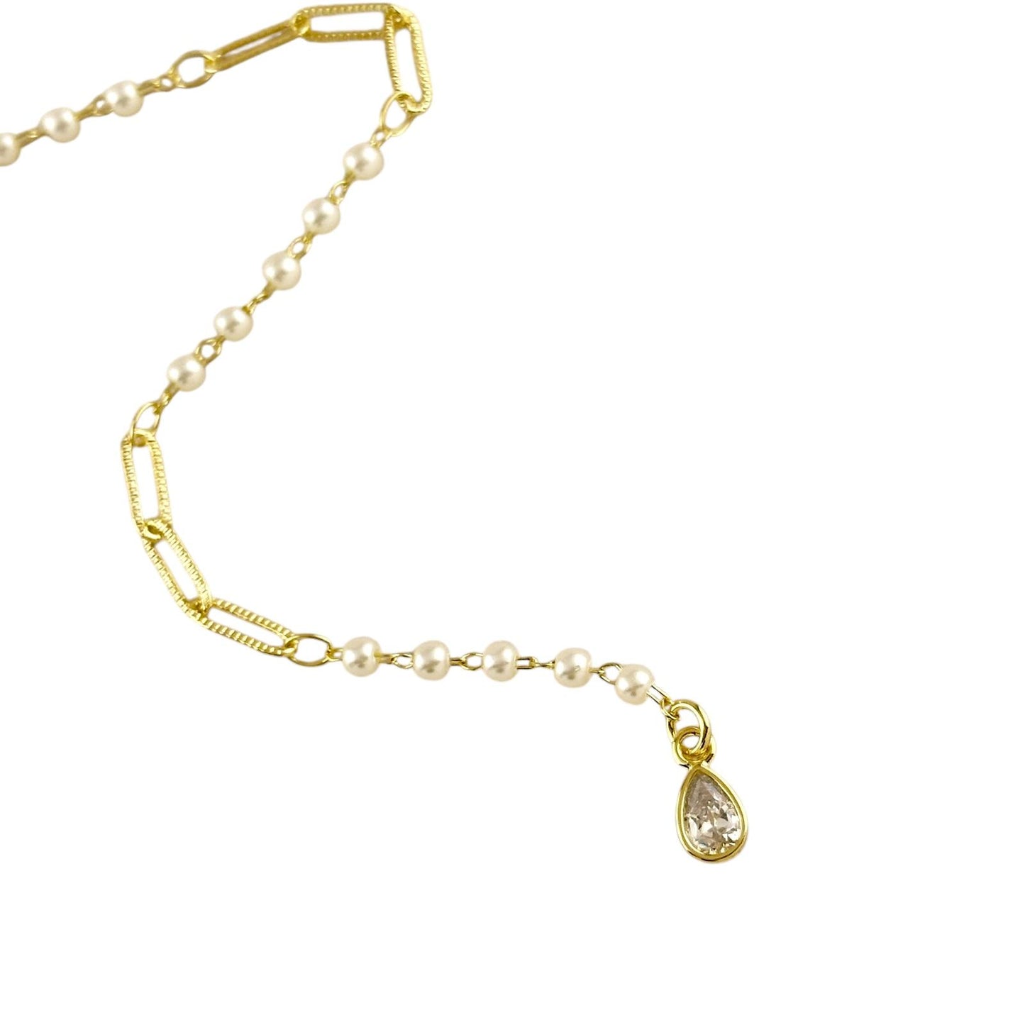 Diamond Cut Paperclip and Pearl Link 18k Gold Filled Drop Necklace
