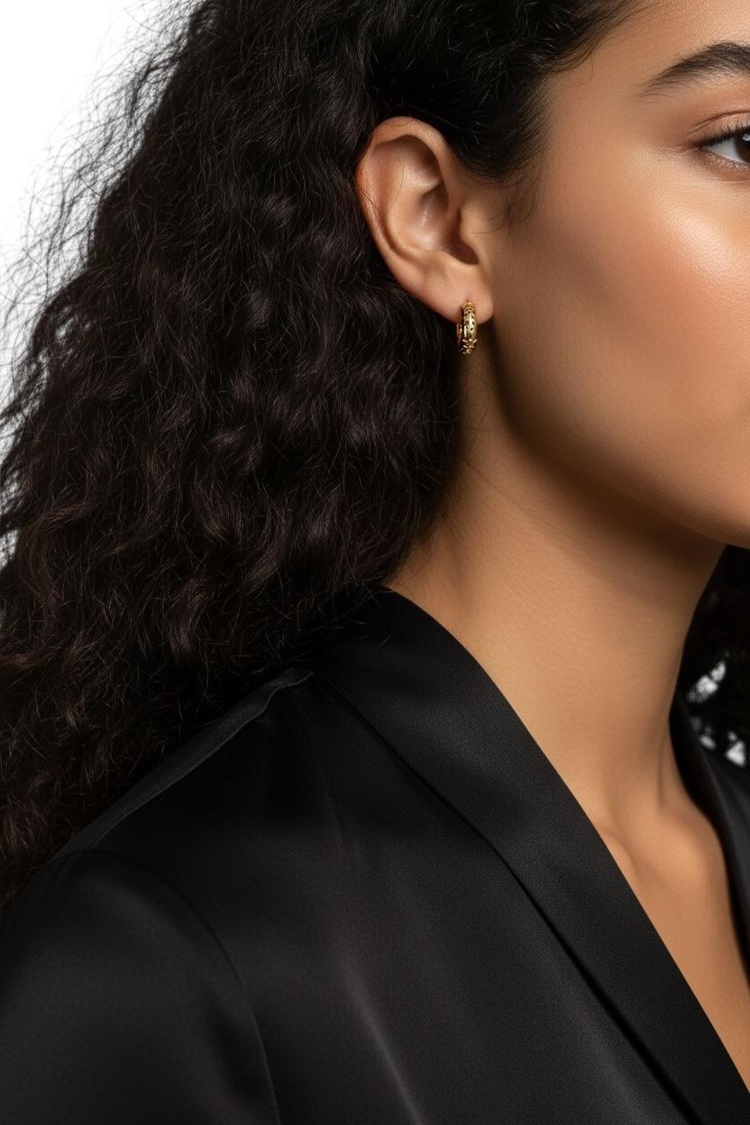 Leaf Detail Huggie Hoop 18k Gold Filled Earrings