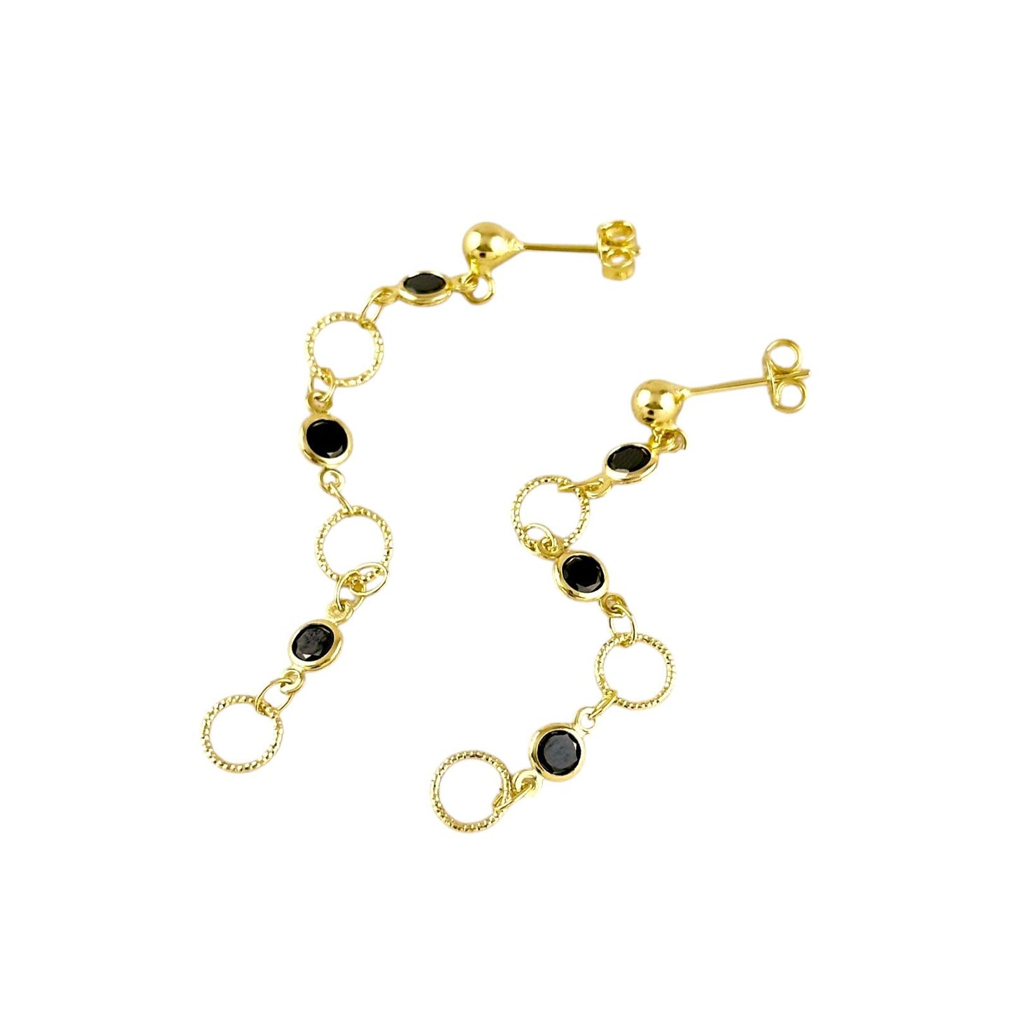 Black CZ Circles Drop 18k Gold Filled Earrings