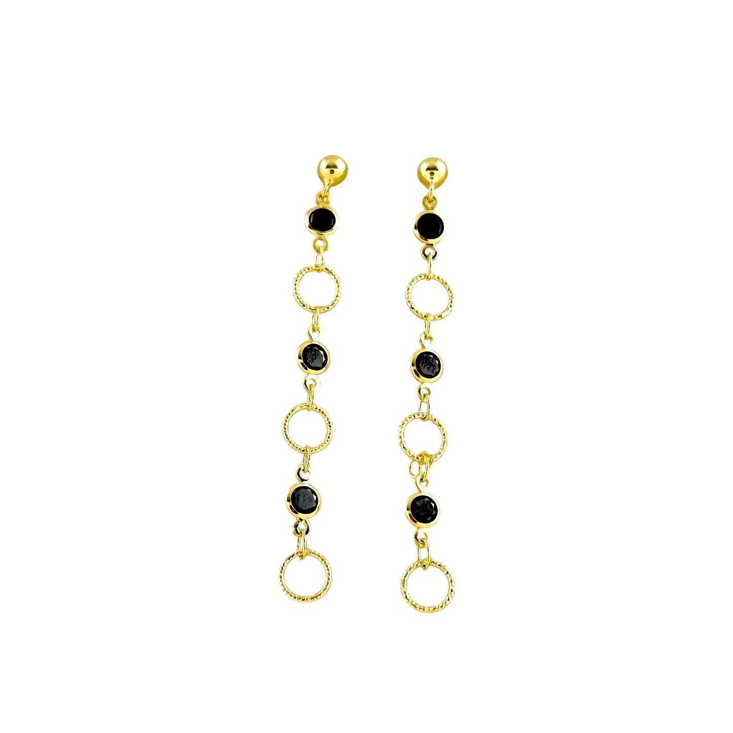 Black CZ Circles Drop 18k Gold Filled Earrings