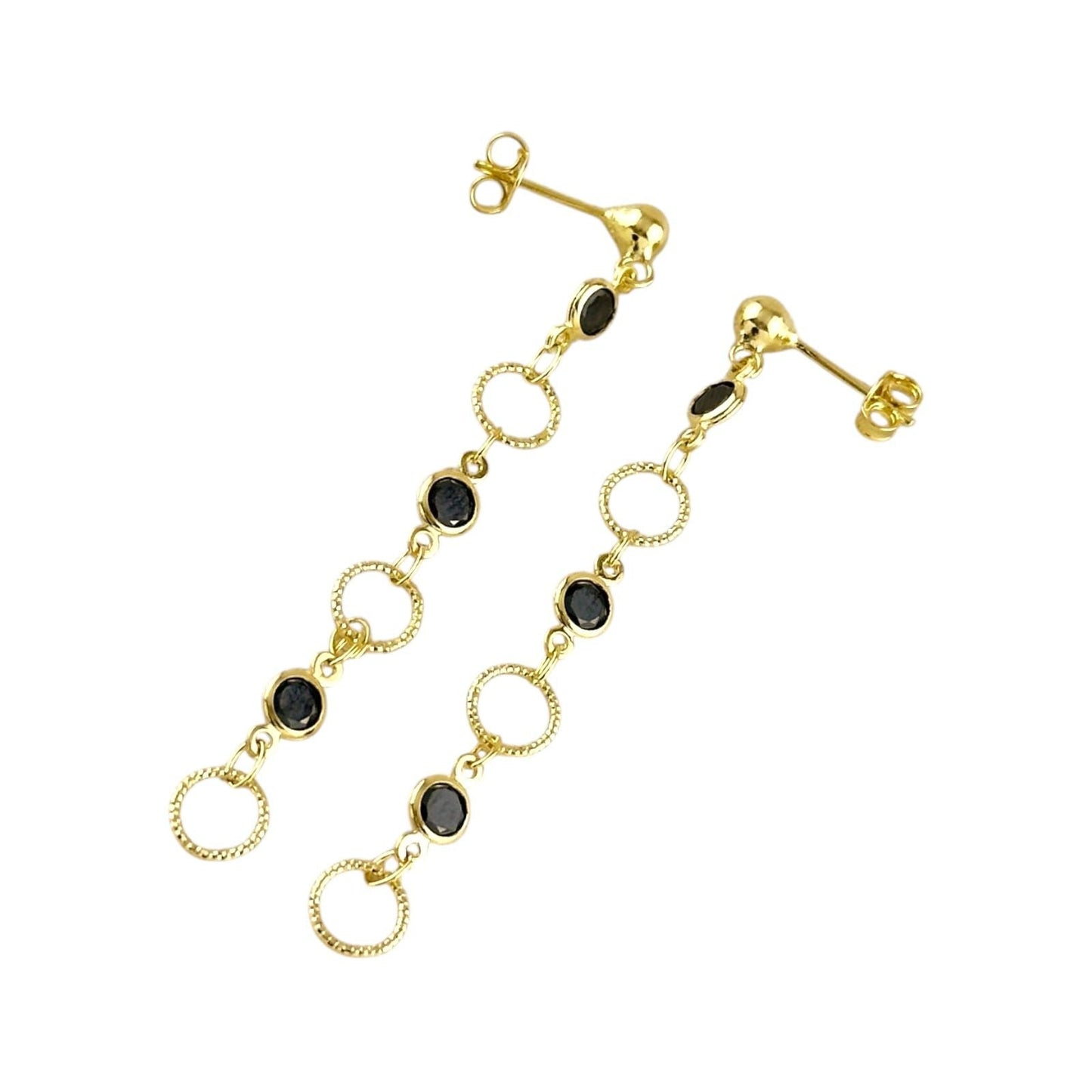 Black CZ Circles Drop 18k Gold Filled Earrings