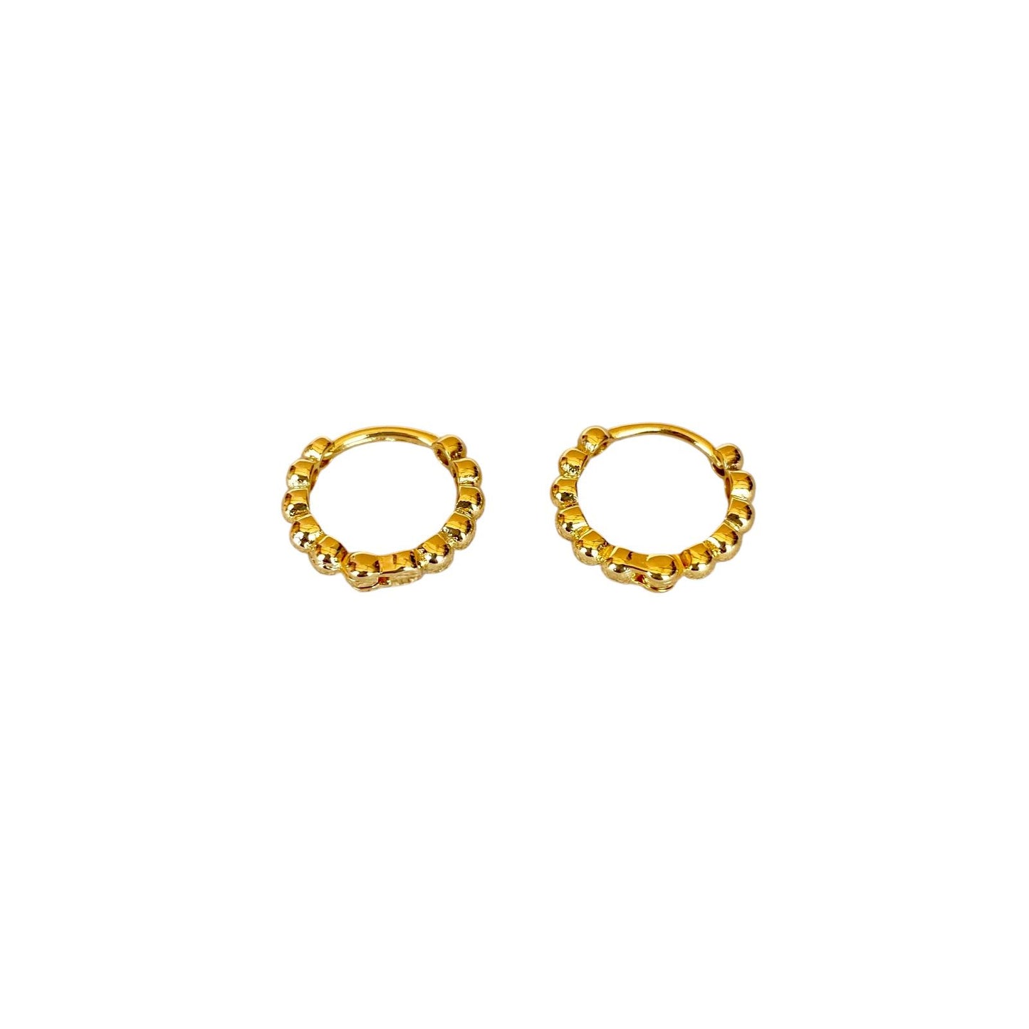 Beaded Huggie Hoop 18K Gold Filled Earrings