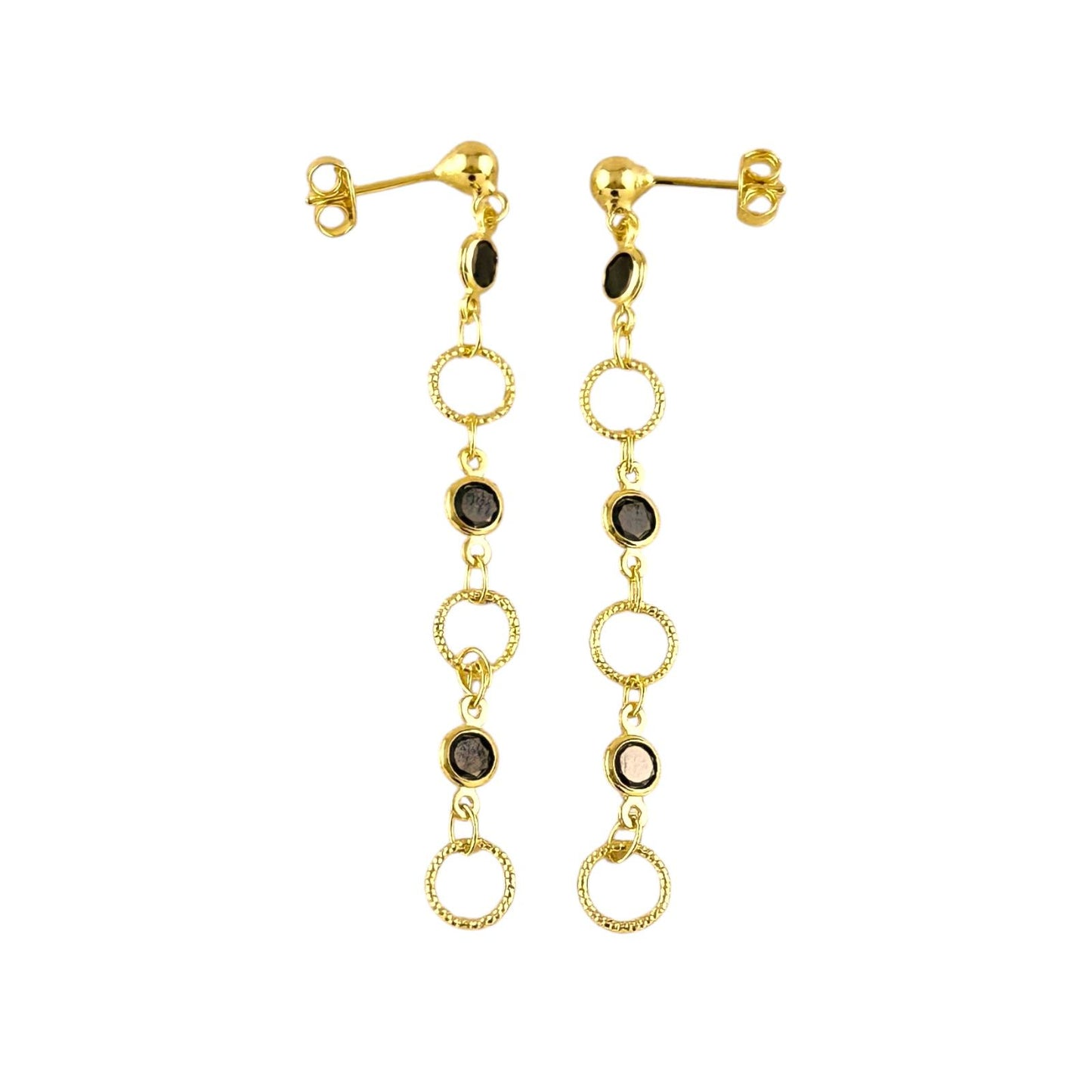 Black CZ Circles Drop 18k Gold Filled Earrings
