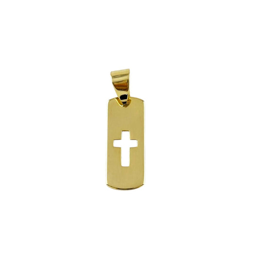 Cross Cutout Plate 18K Gold Filled Pendant