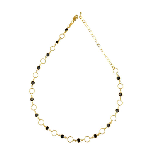 Black CZ Circles Choker 18k Gold Filled Necklace