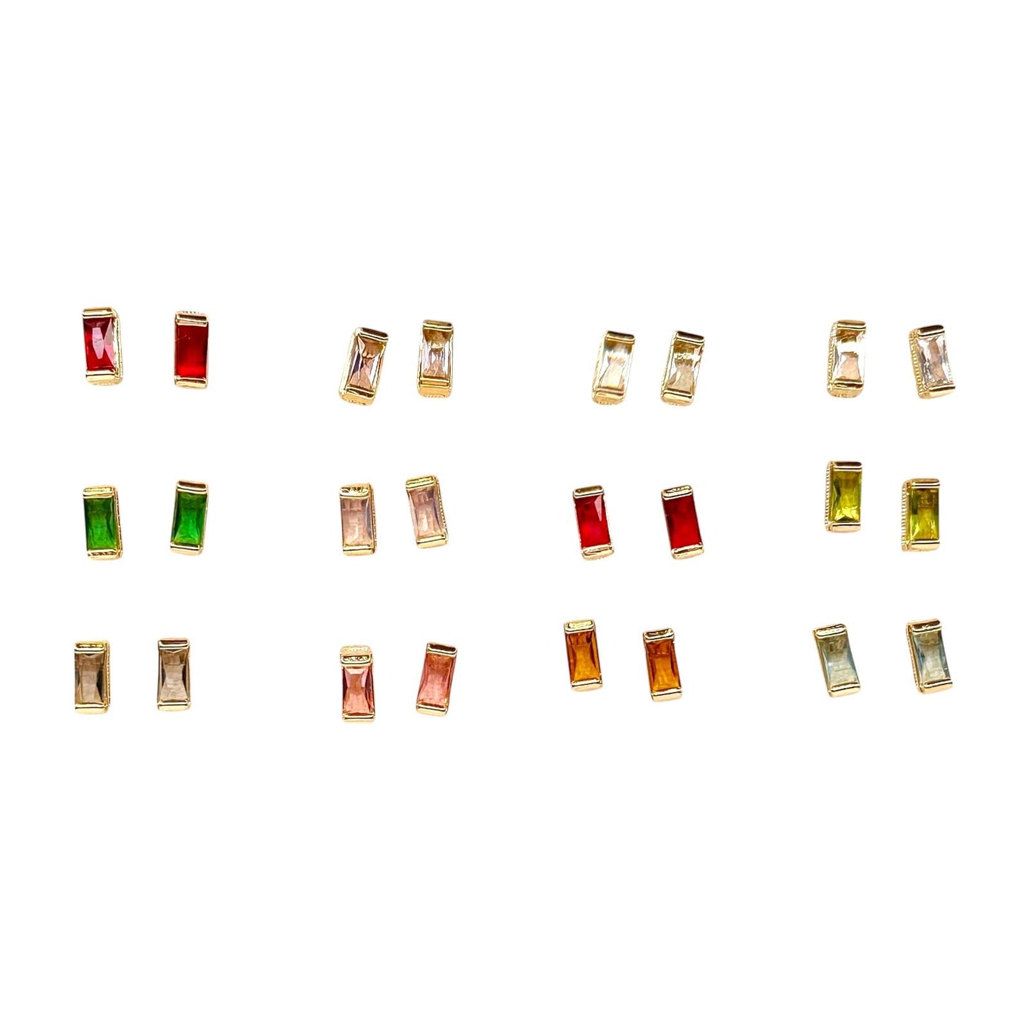 Rectangular Birthstone Stud 18k Gold Filled Earrings