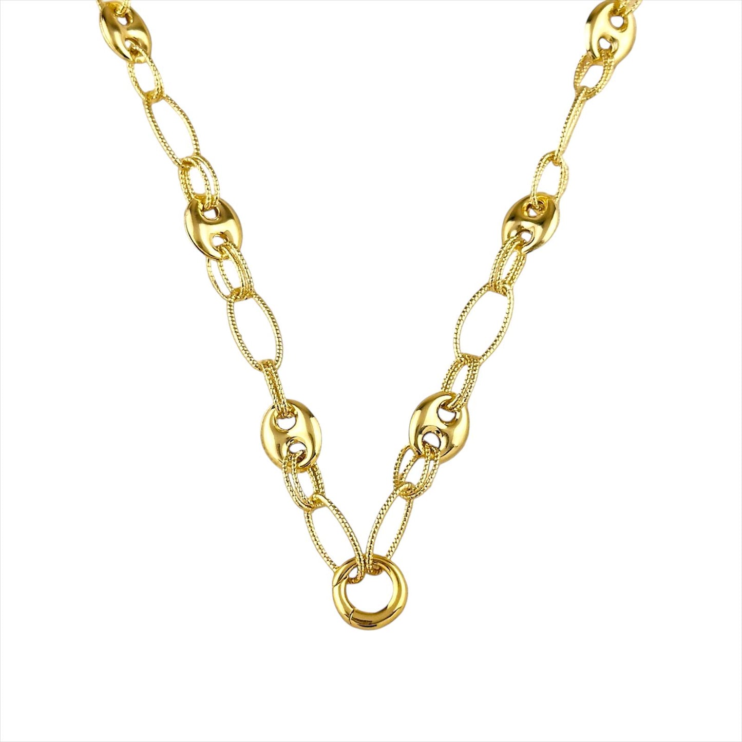 Mariner Oval Interlocking Link With Snap Clasp Chain 18k Gold Filled Necklace